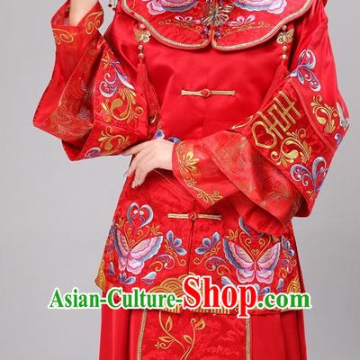 Double Happiness Chinese Wedding Dress and Hair Accessories Complete Set for Brides