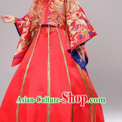 Chinese Fashion Short Coat Long Skirt Wedding Dresses and Hair Accessories Complete Set for Brides