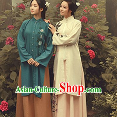 Traditional Chinese Minguo Time Hanfu Dress Ancient Chinese Dress Clothing and Hair Accessories Complete Set for Women