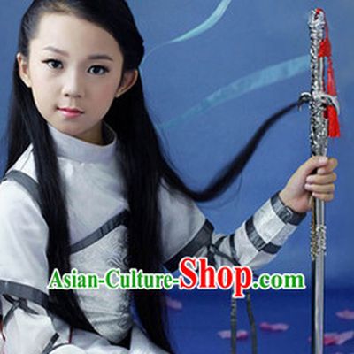 Traditional Chinese Photo Costume Warrior Costume and Hair Accessories Complete Set for Children