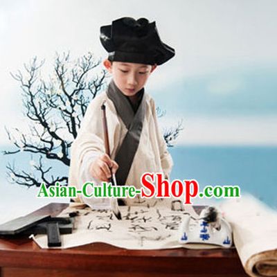 Traditional Chinese Photo Costume Student or Servant Costume and Hat Complete Set for Children