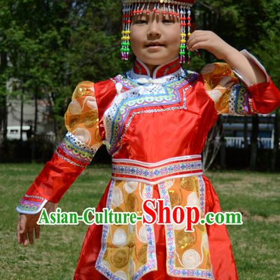 Traditional Chinese Photo Costume Mongolian Costume and Hat Complete Set for Girls