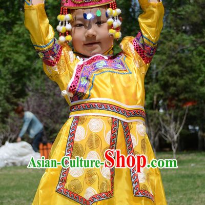 Traditional Chinese Photo Costume Mongolian Costume and Hat Complete Set for Child