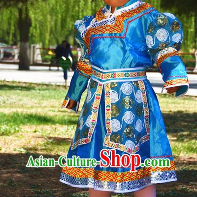 Traditional Chinese Photo Costume Mongolian Costumes and Hat Complete Set for Child