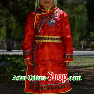 Traditional Chinese Photo Costume Mongolian Costumes and Hat Complete Set for Child