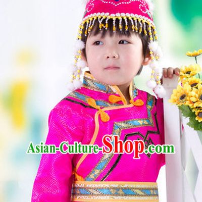 Traditional Chinese Photo Costume Mongolian Clothes and Hat Complete Set for Child