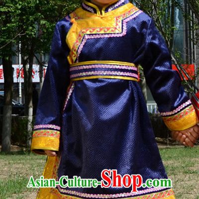 Traditional Chinese Photo Costume Mongolian Clothes and Hat Complete Set for Child