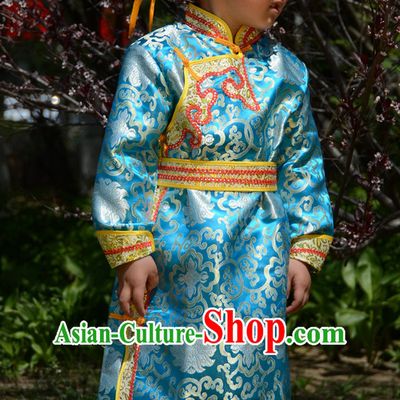 Traditional Chinese Photo Costume Mongolian Clothing and Hat Complete Set for Children