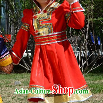 Traditional Chinese Photo Costume Mongolian Clothing and Hat Complete Set for Child