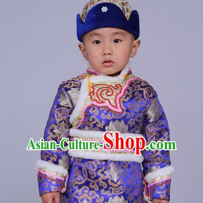 Traditional Chinese Photo Costume Mongolian Clothes and Hat Complete Set for Child
