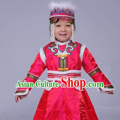 Traditional Chinese Mongolian Long Robe and Hat Complete Set Kids