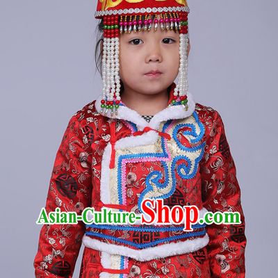 Traditional Chinese Mongolian Long Robe and Hat Complete Set Kids