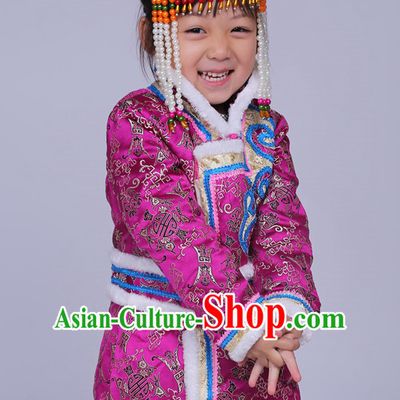 Traditional Chinese Mongolian Long Robe and Hat Complete Set Kids