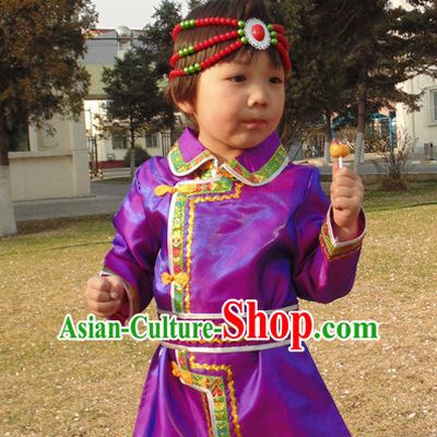 Traditional Chinese Mongolian Long Robe and Hat Complete Set Kids