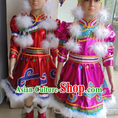 Traditional Chinese Mongolian Long Robe and Hat Complete Set Kids