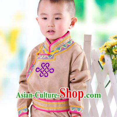 Traditional Chinese Mongolian Long Robe and Hat Complete Set Kids