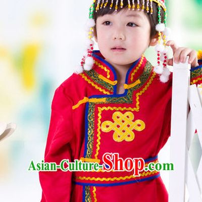 Traditional Chinese Mongolian Dresses and Hat Complete Set Kids