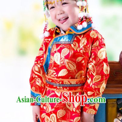 Traditional Chinese Mongolian Dress and Hat Complete Set Kids
