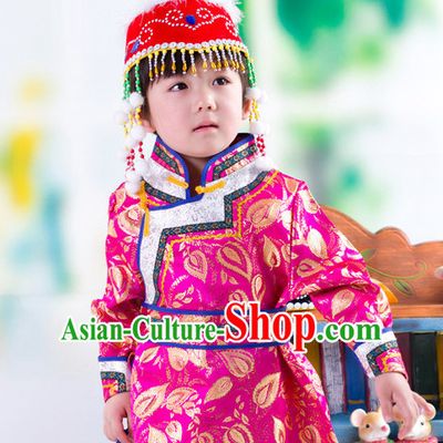 Traditional Chinese Mongolian Dress and Hat Complete Set Kids
