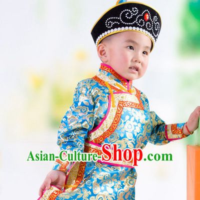 Traditional Chinese Mongolian Dress and Hat Complete Set Kids