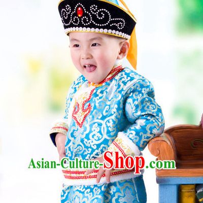 Traditional Chinese Mongolian Dress and Hat Complete Set Kids