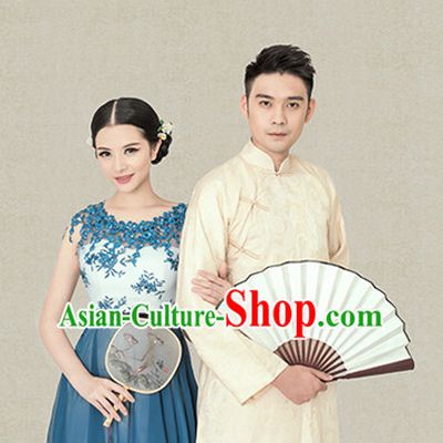 Traditional Chinese Photo Costume Long Mandarin Robe for Men