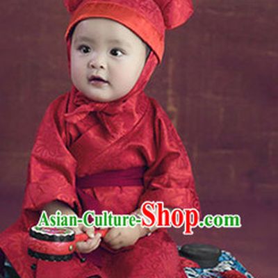 Traditional Chinese Photo Costume Hanfu Dress and Hat Complete Set for Children