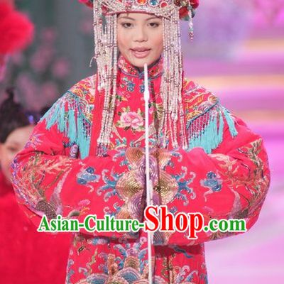 Traditional Chinese Classical Wedding Dress Clothes and Phoeninx Hat Complete Set for Women