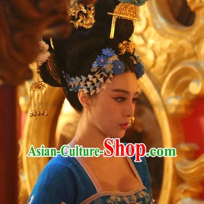 Handmade Chinese Palace Empress Black Wig and Hair Accessories