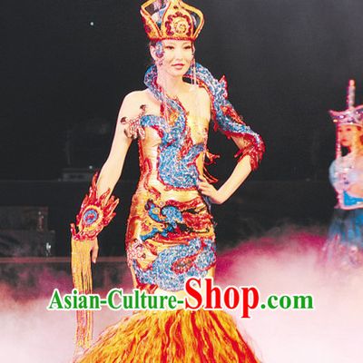 Traditional Chinese Mongolian Attire and Hat Complete Set for Women