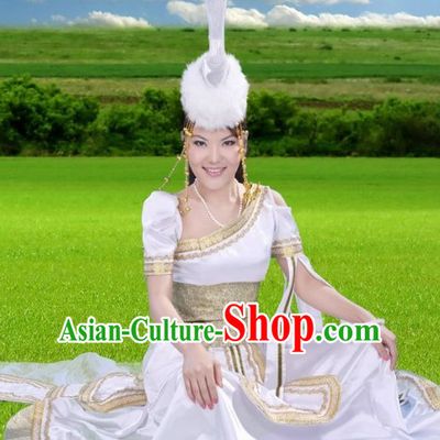 Traditional Chinese Mongolian Costumes and Hat Complete Set for Women