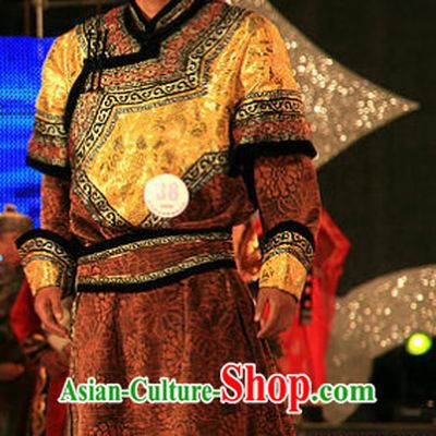 Traditional Chinese Mongolian Long Robes and Hat Complete Set for Men