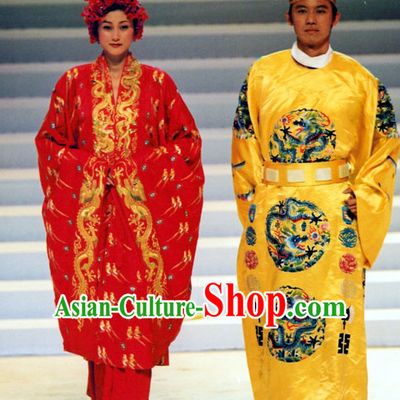 Ancient Chinese Emperor and Empress Costumes and Headwear 2 Sets