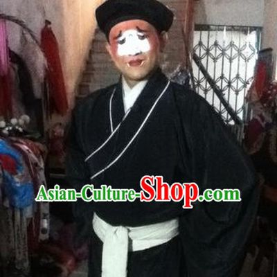 Ancient Chinese Black Clown Costumes and Hat Complete Set for Men