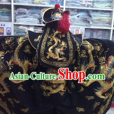Ancient Chinese Mask Changing Black Dragon Embroidered Suit Complete Set for Men