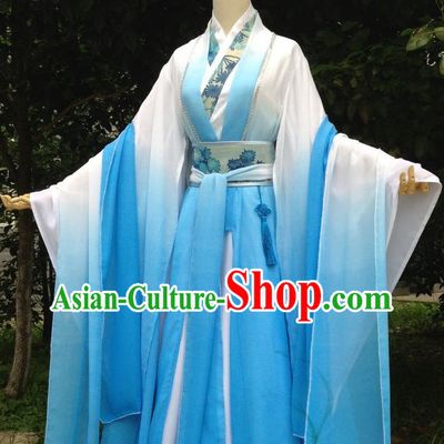 Color Transition Blue Ancient Chinese Costumes Complete Set for Women
