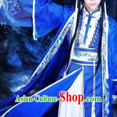 Blue Ancient Chinese Prince Cosplay Halloween Costumes Complete Set for Women