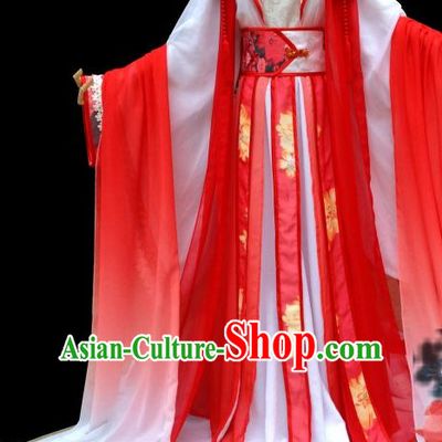 Red Romantic Ancient Chinese Princess Wedding Dress Complete Set for Women