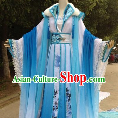 Blue Romantic Ancient Chinese Queen Costume Complete Set for Women