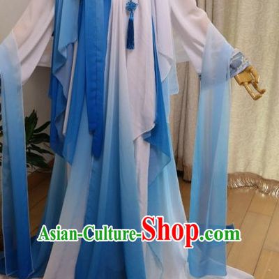 White Blue Ancient Chinese Dancer Costumes Complete Set for Women