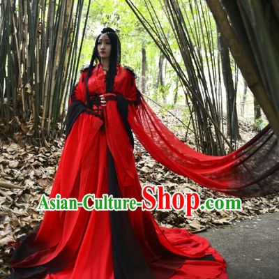 Red Long Trail Ancient Chinese Princess Costumes Complete Set for Women
