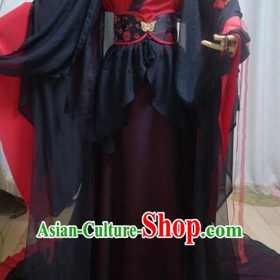 Red Black Ancient Chinese Swordwoman Clothes Complete Set for Women