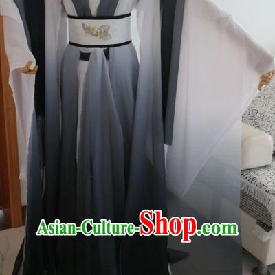 Black White Ancient Chinese Poet Clothes Complete Set for Men