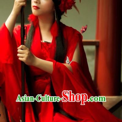 Red Chinese Sexy Swordswomen Halloween Costumes Complete Set for Women
