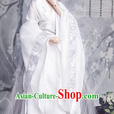 Pure White Traditional Chinese Fairy Costumes and Hair Accessories Complete Set for Women