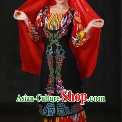Traditional Chinese Ethnic Uzbekistan Clothing and Hat Complete Set for Women