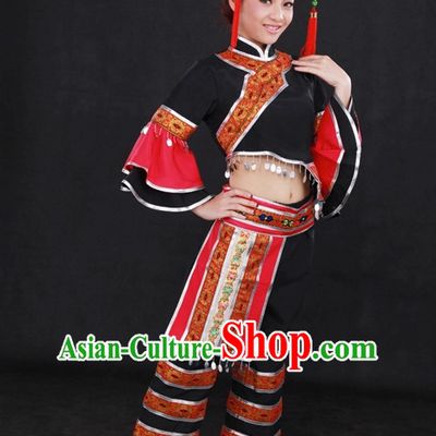 Traditional Chinese Ethnic Mulao People Folk Dresses and Hat Complete Set for Women