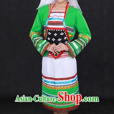 Traditional Chinese Ethnic Jino Nationality People Folk Dresses and Hat Complete Set for Women