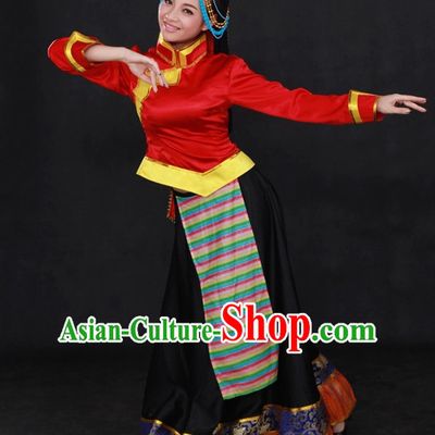 Traditional Chinese Ethnic Tibet Nationality People Folk Dresses and Hat Complete Set for Women