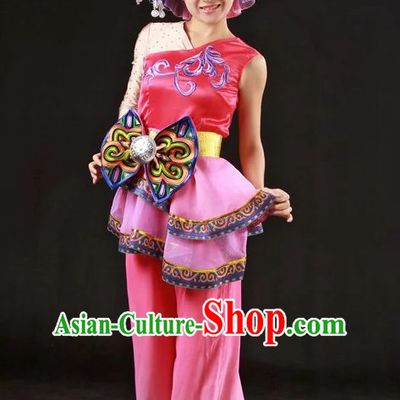 Long Sleeves Traditional Chinese Zhuang Dress and Hair Accessories Complete Set for Women